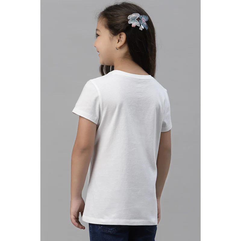 Girls White Round Neck T-Shirt - Image 4
