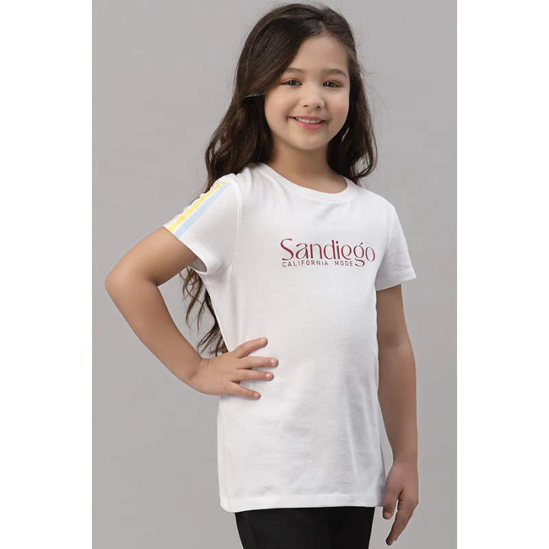 Girls White Round Neck T-Shirt - Image 2