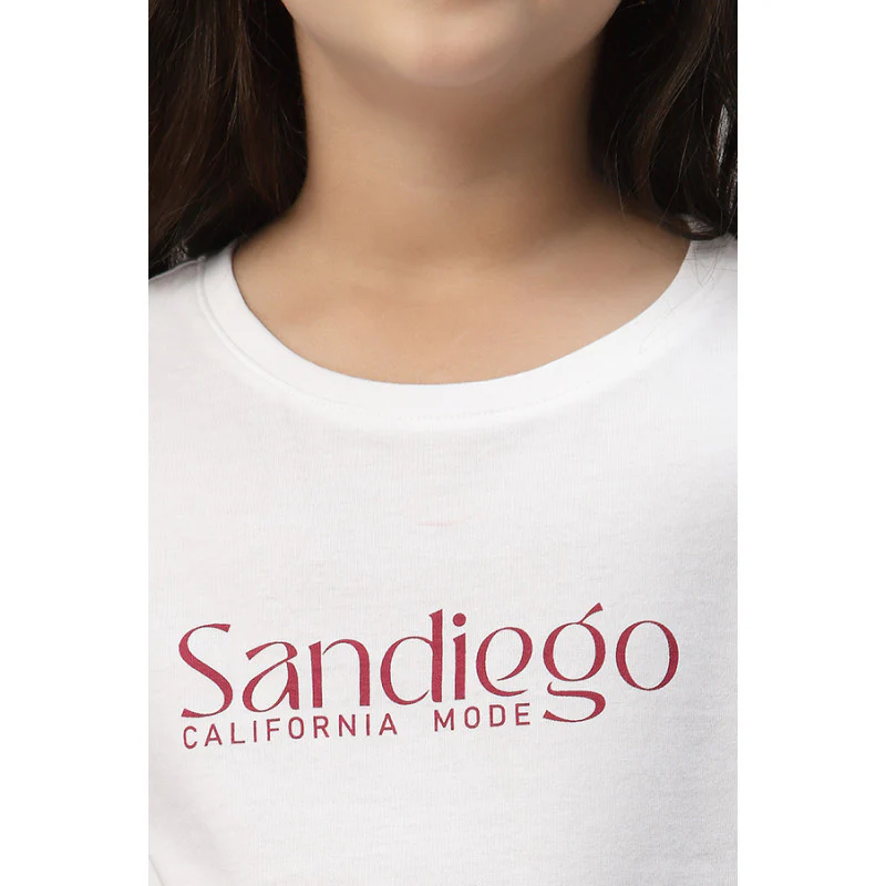 Girls White Round Neck T-Shirt - Image 3