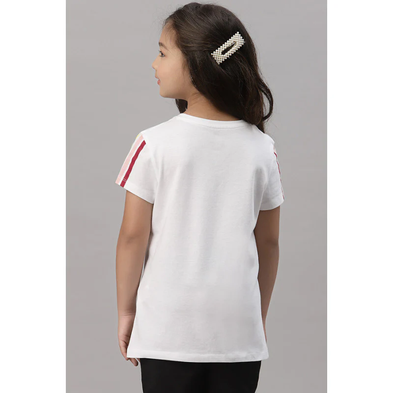 Girls White Round Neck T-Shirt - Image 4