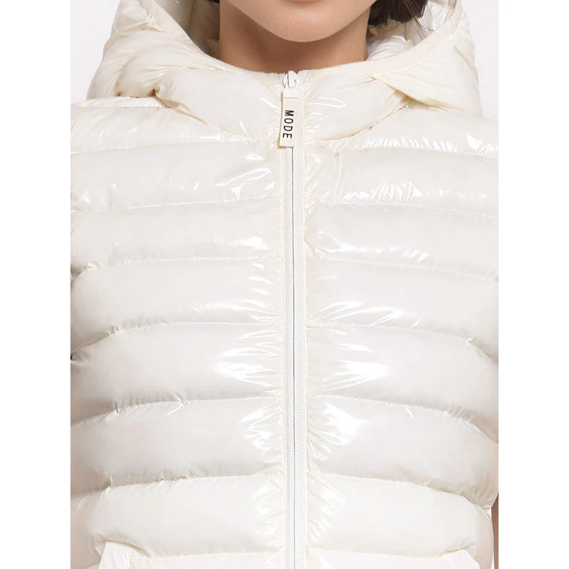 Off White Solid Padded Jacket for Women - Image 5