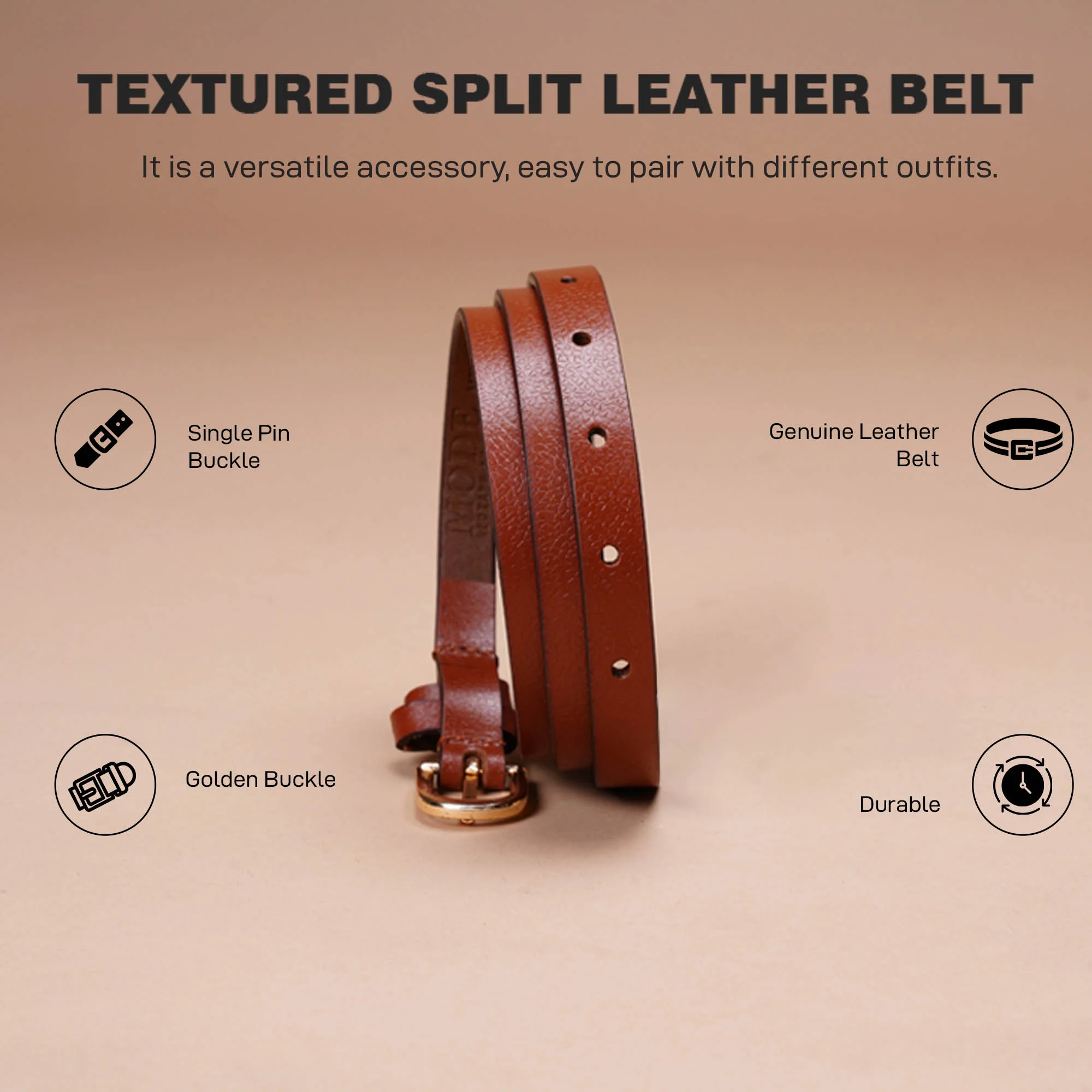 TextuRed Leather Belt For Women | Classic And Durable - Image 3