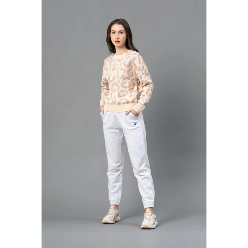 Women  Beige Leopard Jacquard Sweater - Image 5