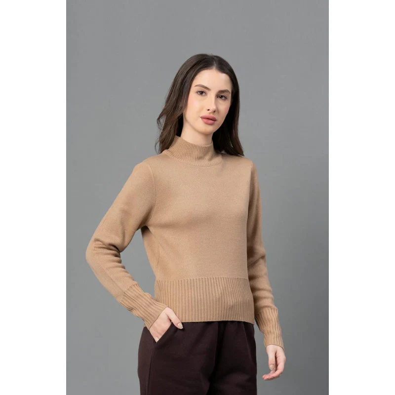 Women Beige Solid Sweater - Image 2