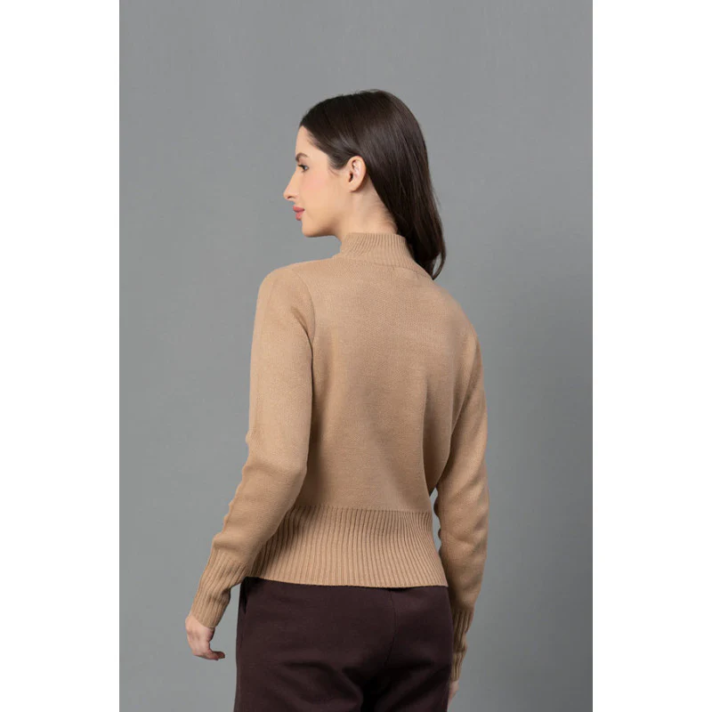 Women Beige Solid Sweater - Image 3