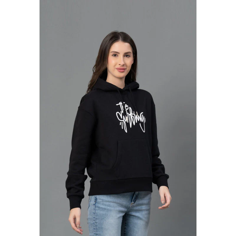 Women Black Graphic Print Hoodie - Image 2