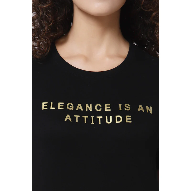Women Black Round Neck T-Shirt - Image 2