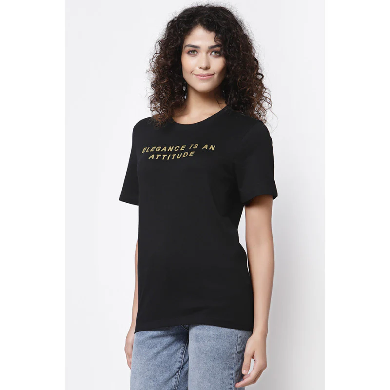 Women Black Round Neck T-Shirt - Image 3