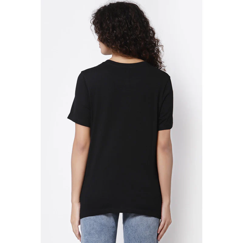 Women Black Round Neck T-Shirt - Image 4
