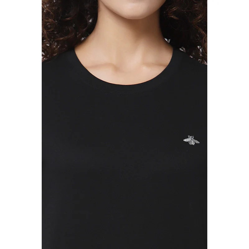 Women Black Round Neck T-Shirt - Image 2
