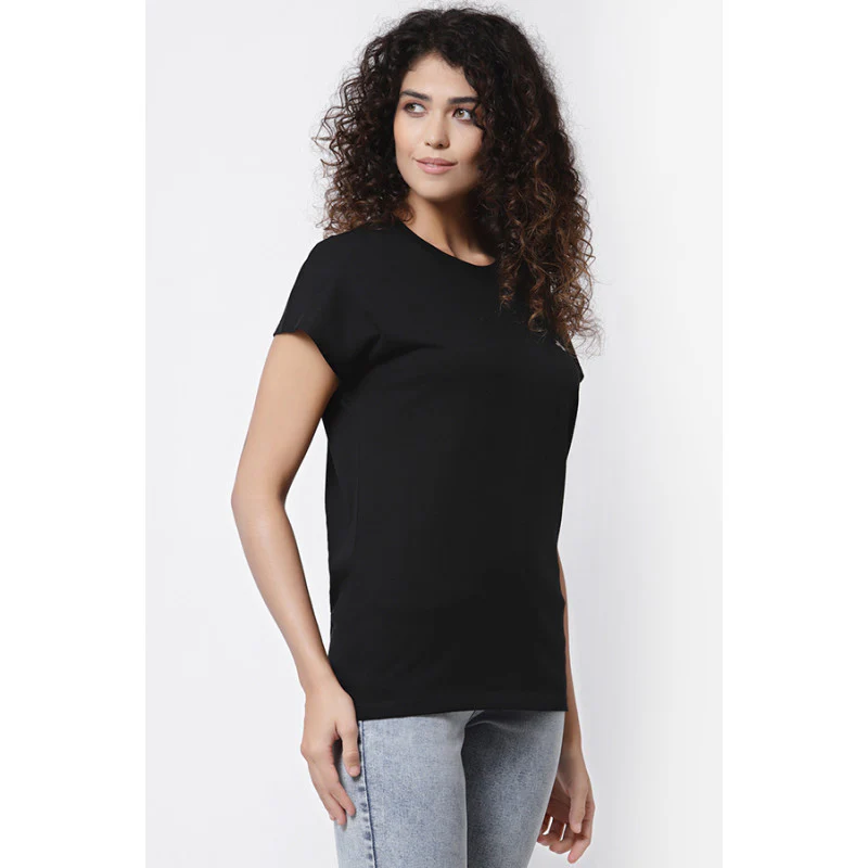 Women Black Round Neck T-Shirt - Image 3