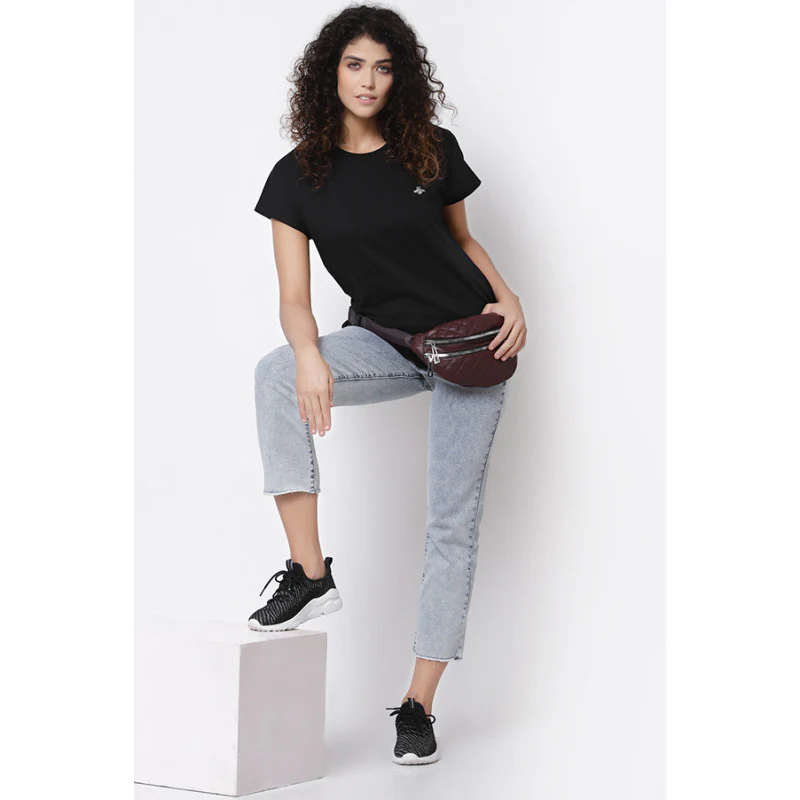 Women Black Round Neck T-Shirt - Image 5