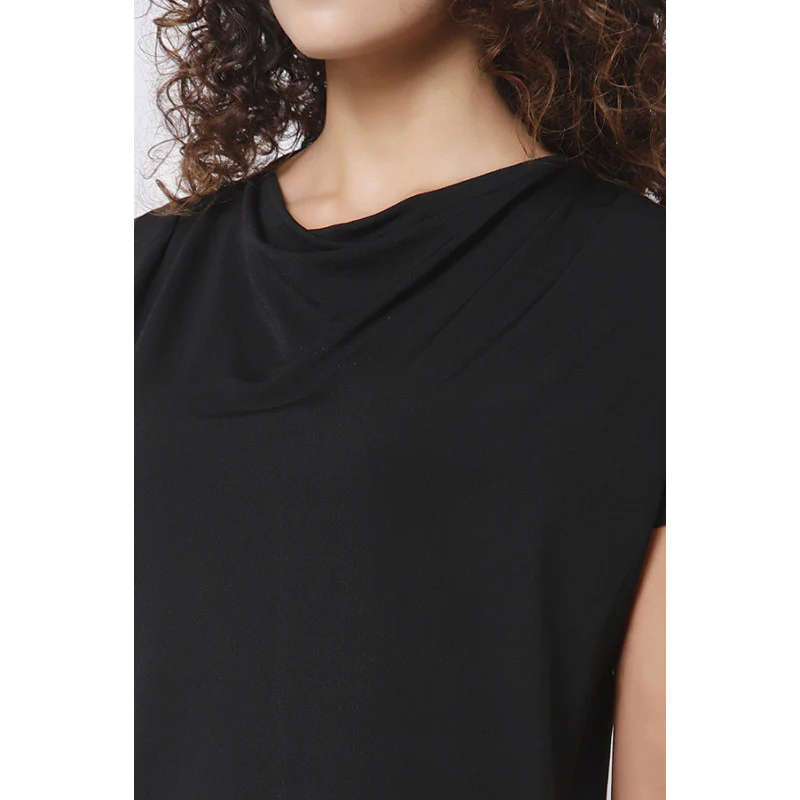 Women Black Cowl Neck T-Shirt - Image 2