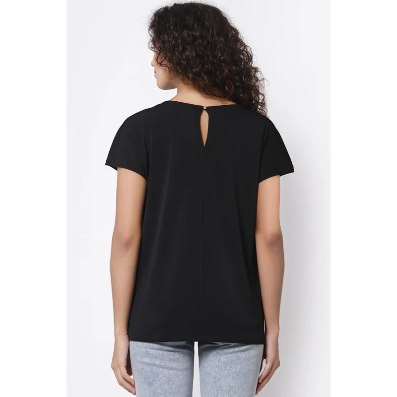 Women Black Cowl Neck T-Shirt - Image 4