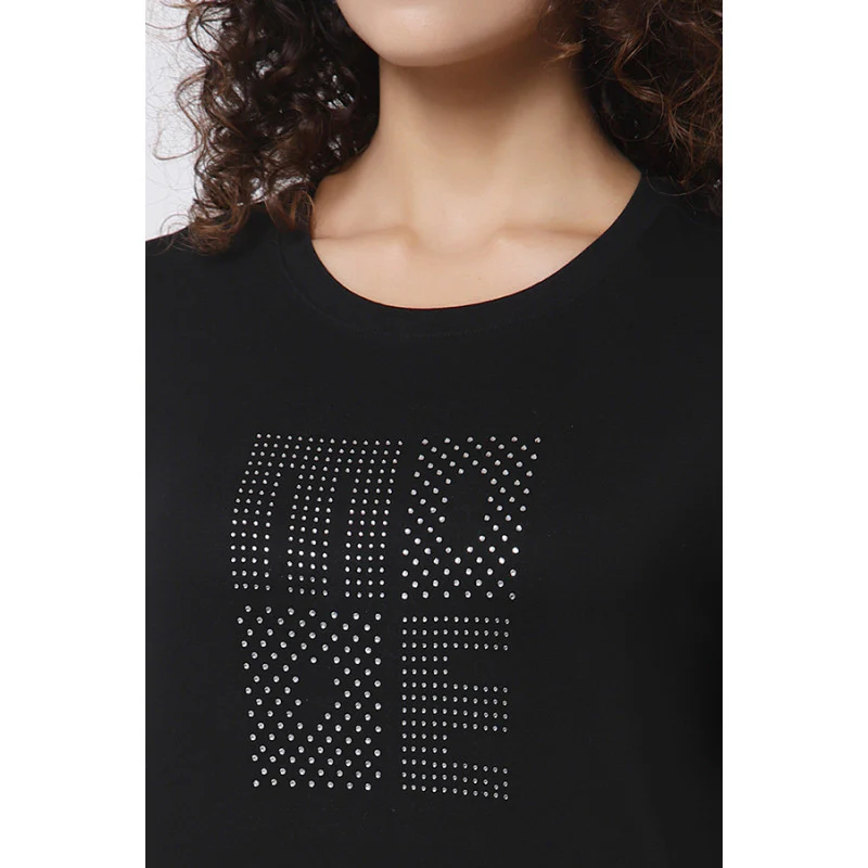 Women Black Round Neck T-Shirt - Image 2