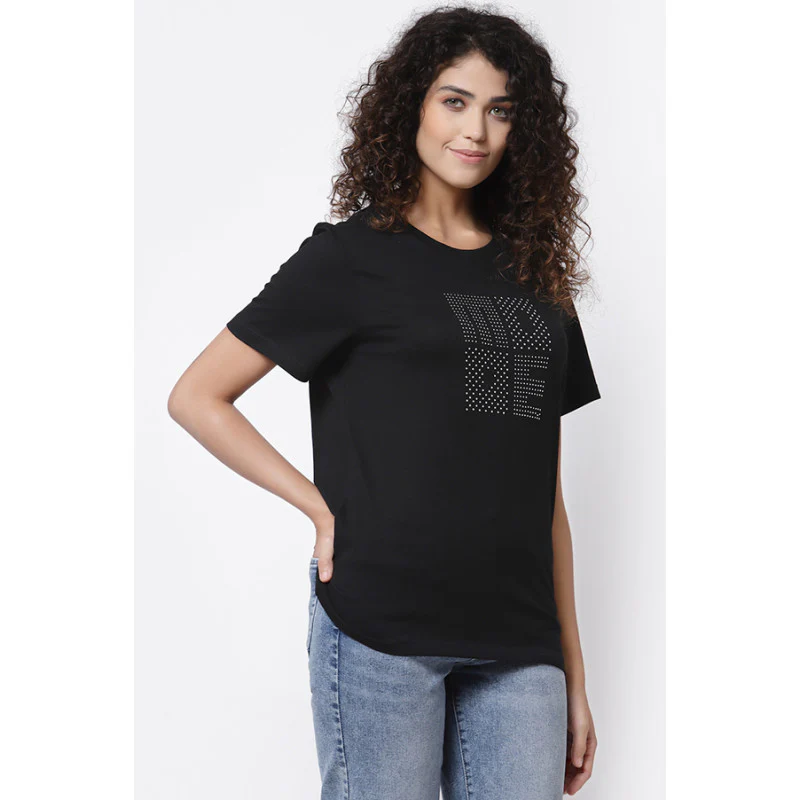 Women Black Round Neck T-Shirt - Image 3