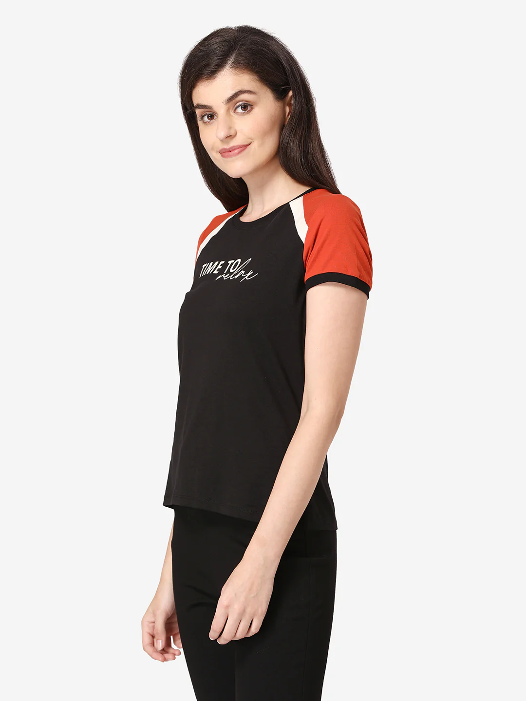 Women Black Round Neck T-Shirt - Image 2