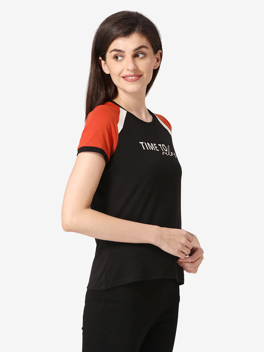 Women Black Round Neck T-Shirt - Image 3