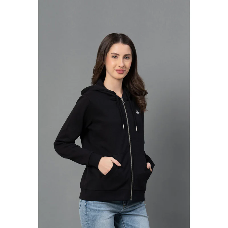 Women Black Solid Hoodie - Image 2