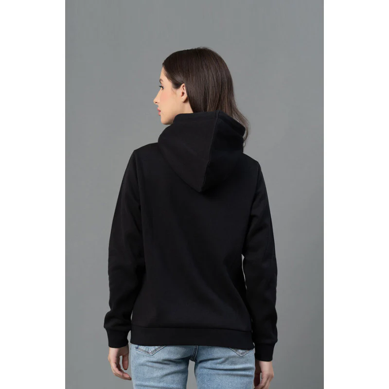 Women Black Solid Hoodie - Image 3
