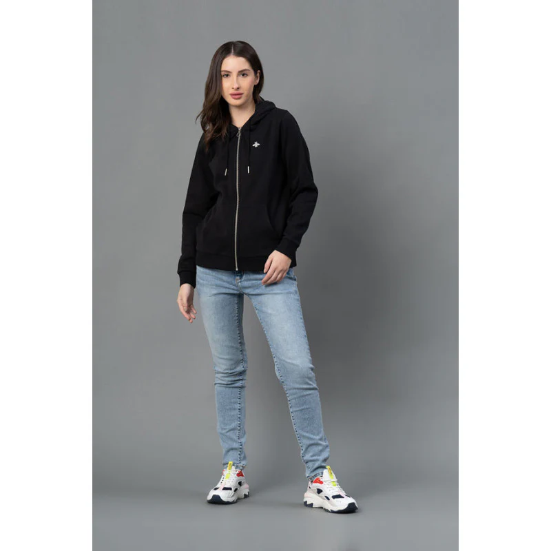 Women Black Solid Hoodie - Image 5