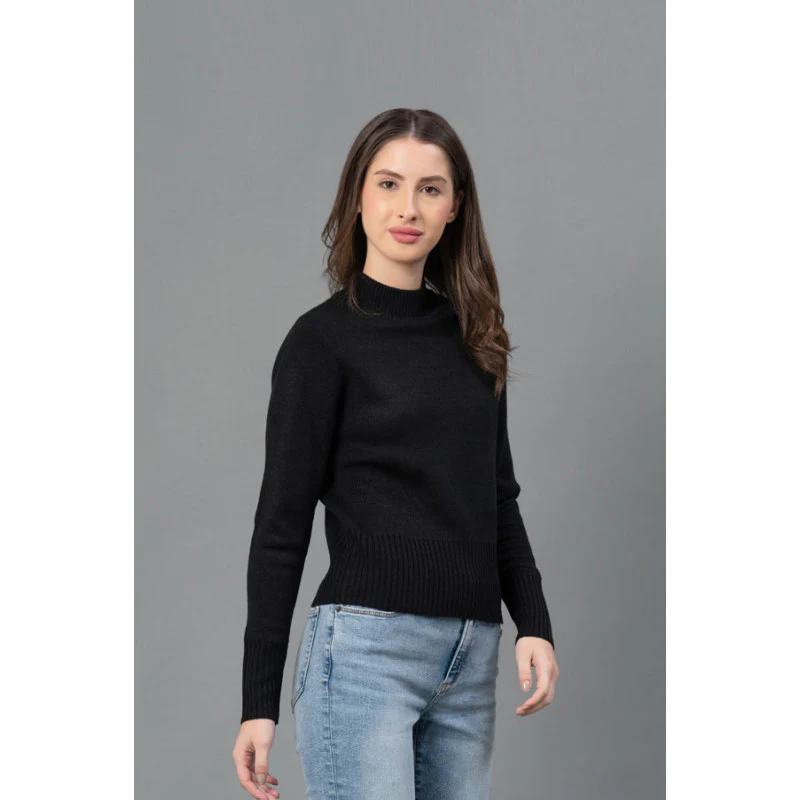 Women Black Solid Sweater - Image 2