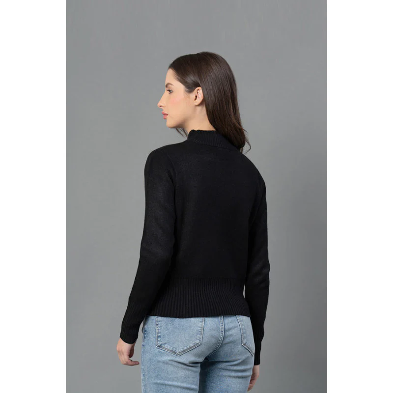 Women Black Solid Sweater - Image 3
