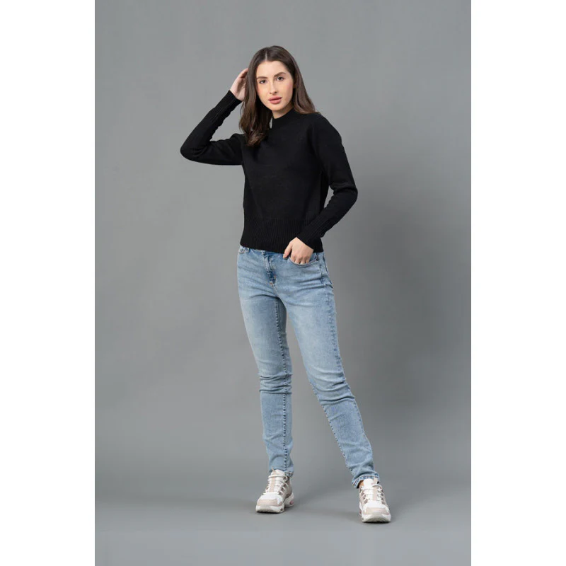 Women Black Solid Sweater - Image 5