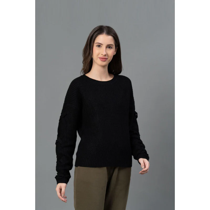 Women Black Solid Sweater - Image 2
