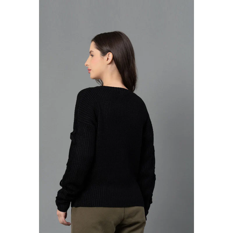 Women Black Solid Sweater - Image 3