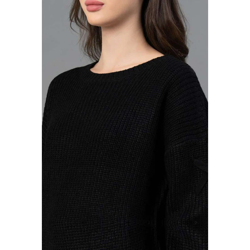 Women Black Solid Sweater - Image 4