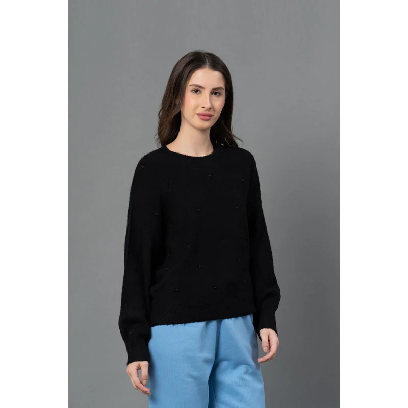 Women Black Solid Sweater - Image 2