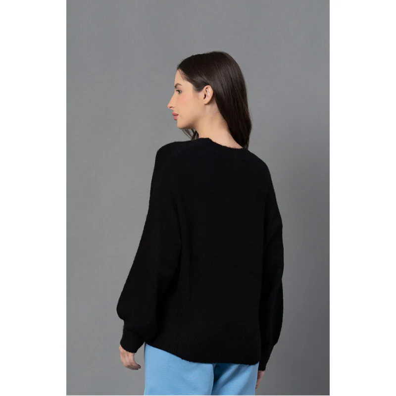 Women Black Solid Sweater - Image 3