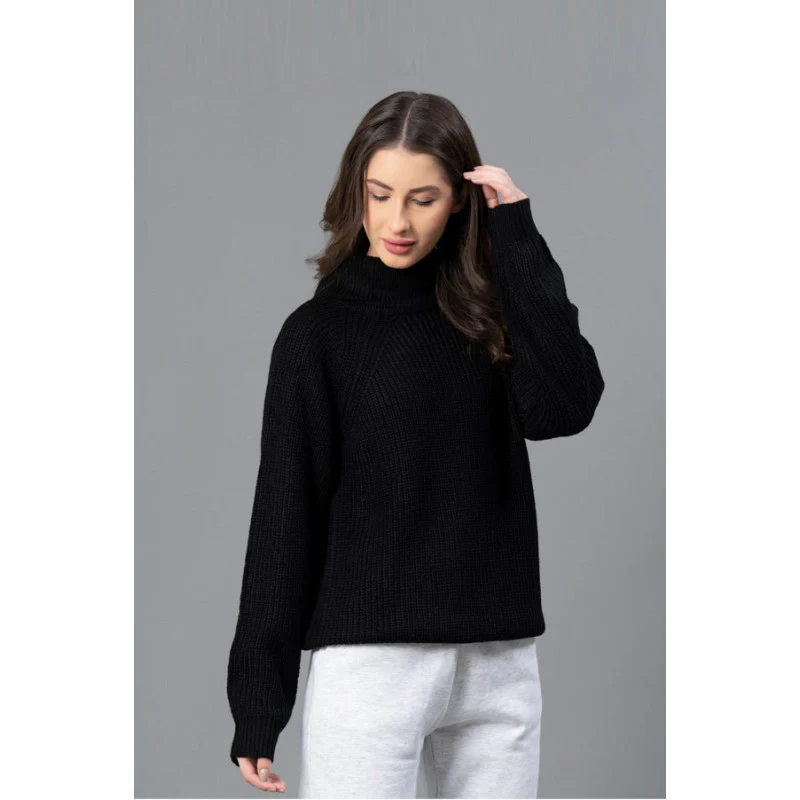 Women Black Solid Sweater - Image 2