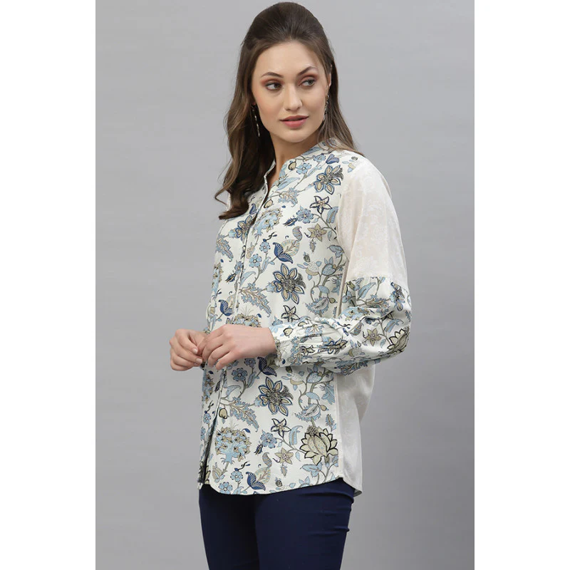 Women Blue Floral Blouse Top - Image 2