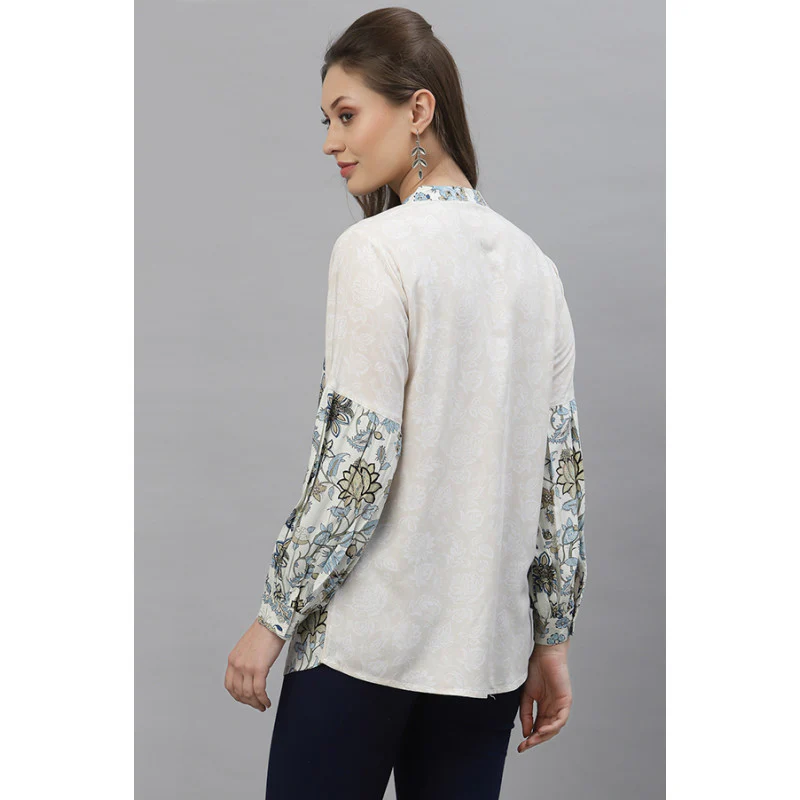 Women Blue Floral Blouse Top - Image 3