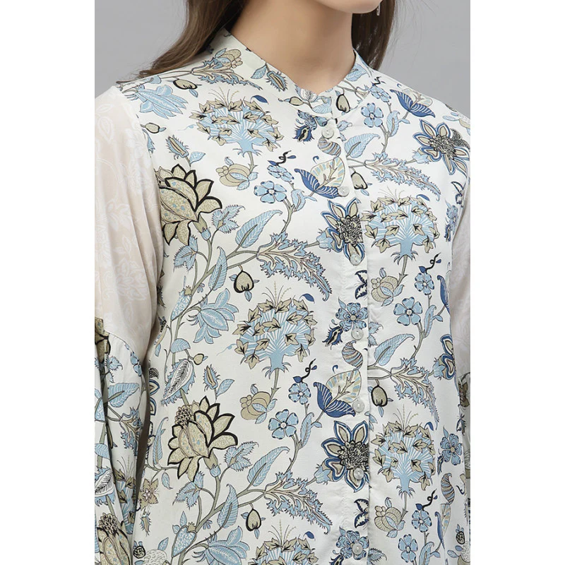 Women Blue Floral Blouse Top - Image 4