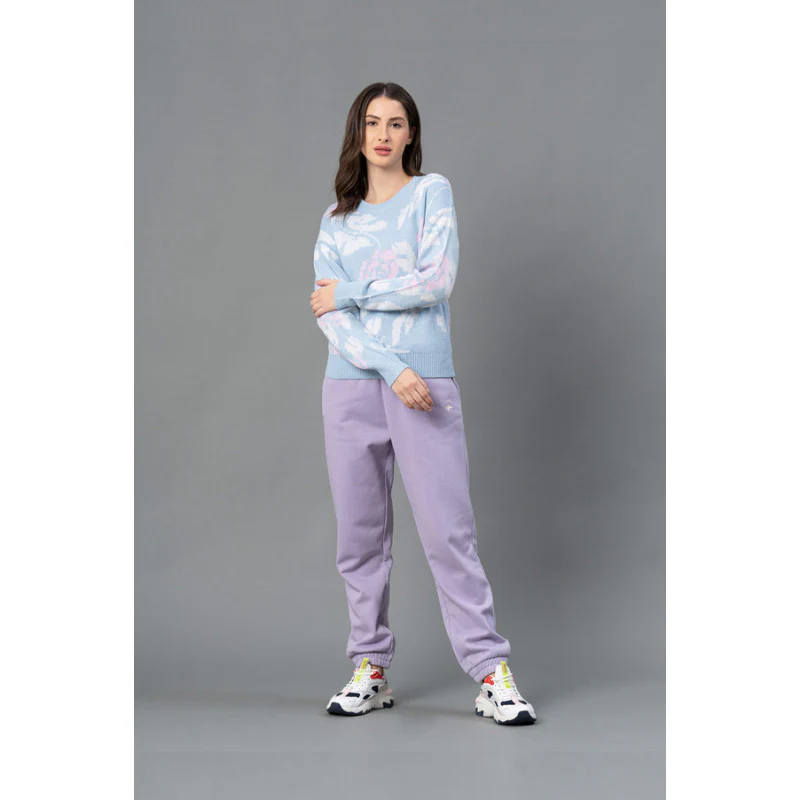 Women Blue Floral Jacquard Sweater - Image 5