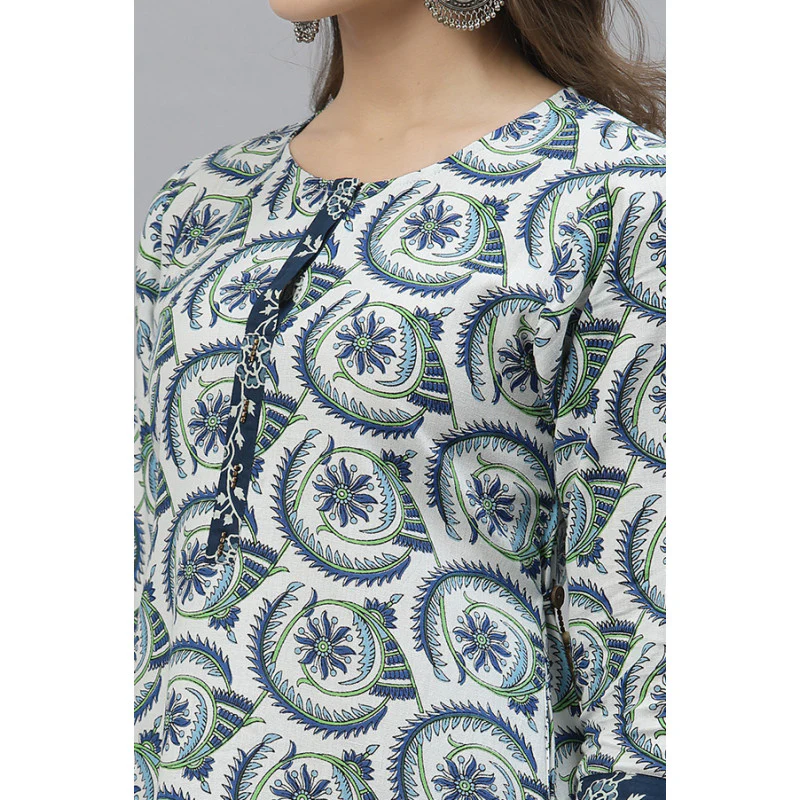 Women Blue Printed Kurta - Image 3