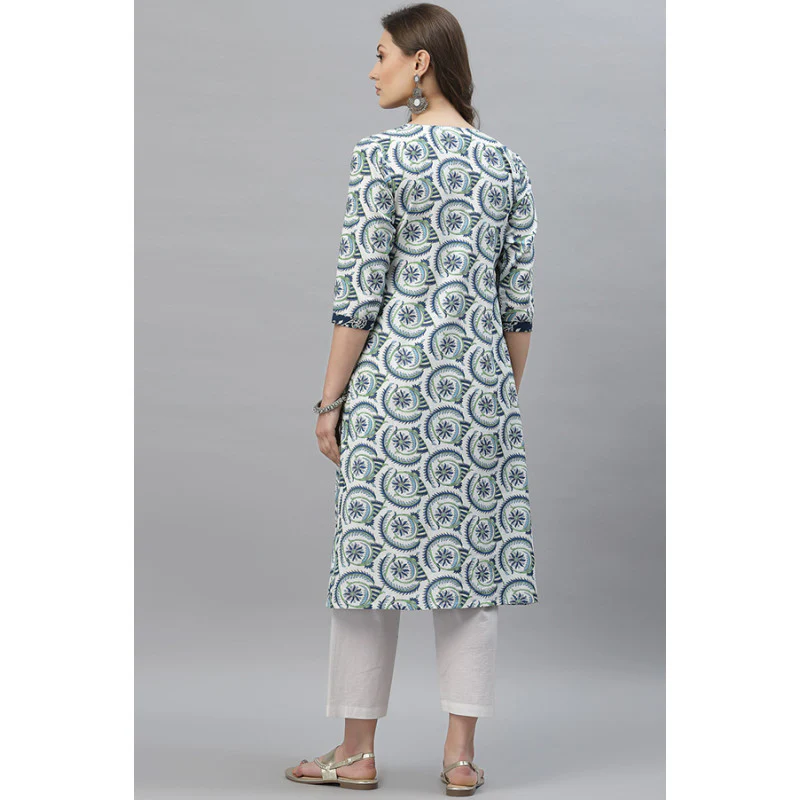 Women Blue Printed Kurta - Image 4