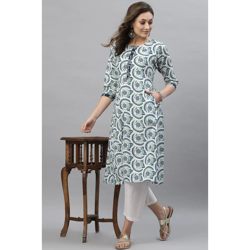 Women Blue Printed Kurta - Image 5