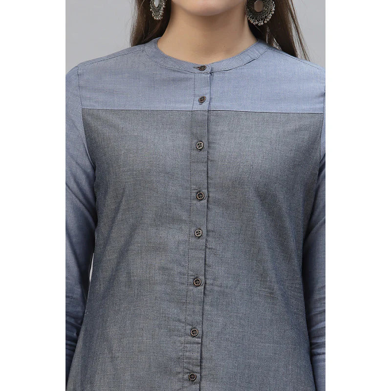 Women Blue Solid Kurta - Image 3