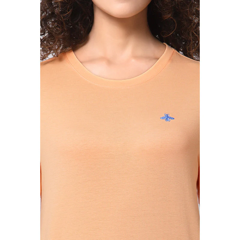 Women Bright Coral Round Neck T-Shirt - Image 2