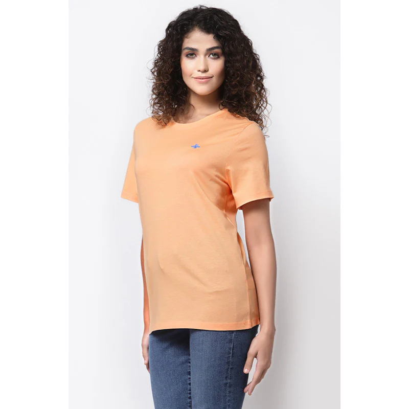 Women Bright Coral Round Neck T-Shirt - Image 3