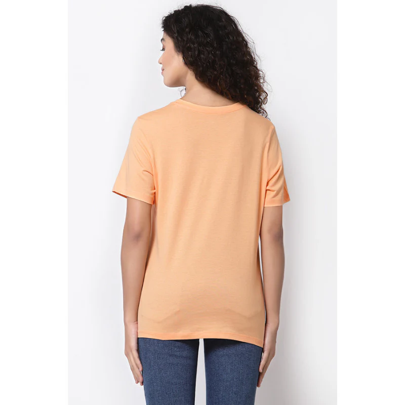 Women Bright Coral Round Neck T-Shirt - Image 4