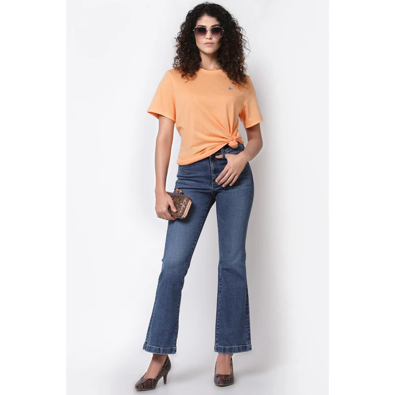 Women Bright Coral Round Neck T-Shirt - Image 5
