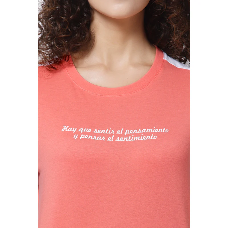 Women Bright Peach Round Neck T-Shirt - Image 2