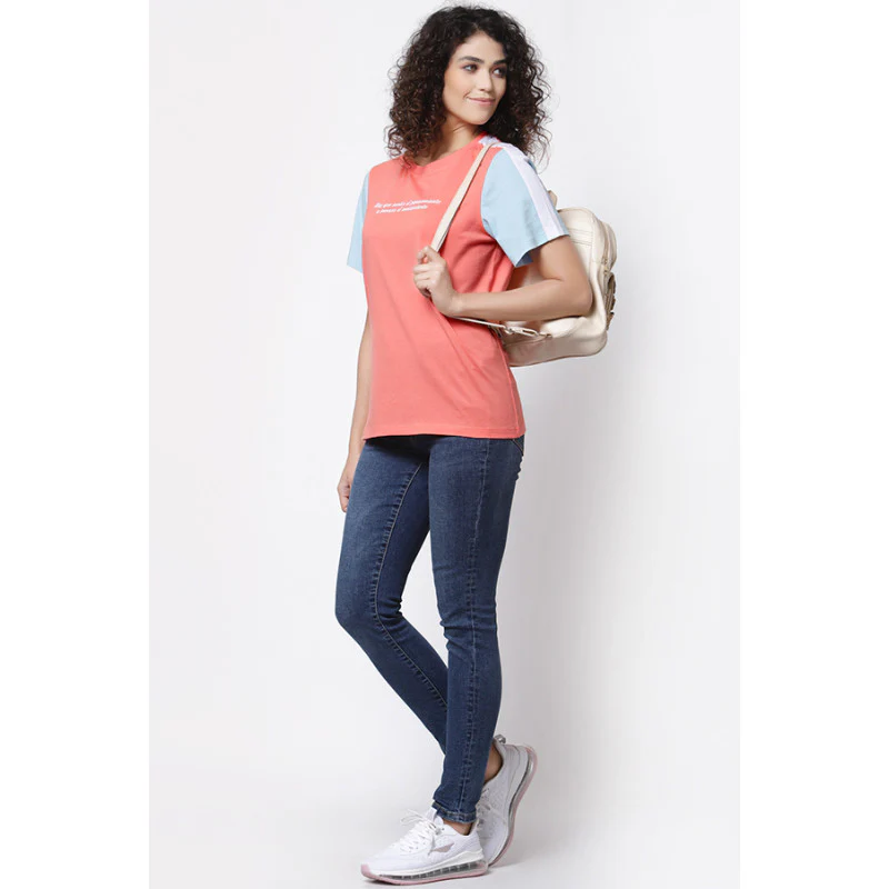 Women Bright Peach Round Neck T-Shirt - Image 5