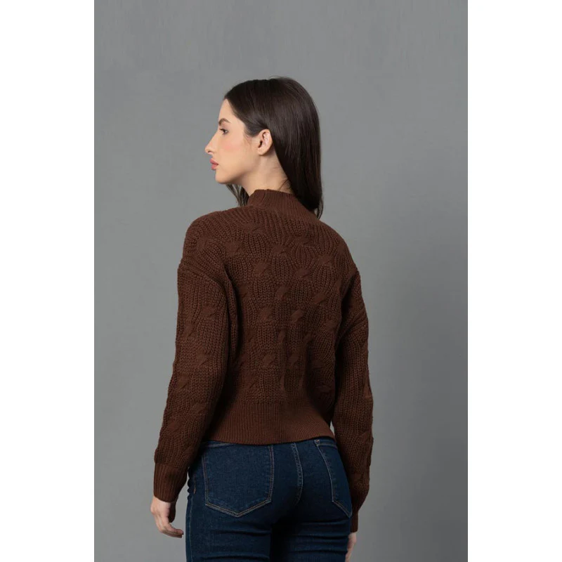 Women Brown Texture Design Sweater - Image 3