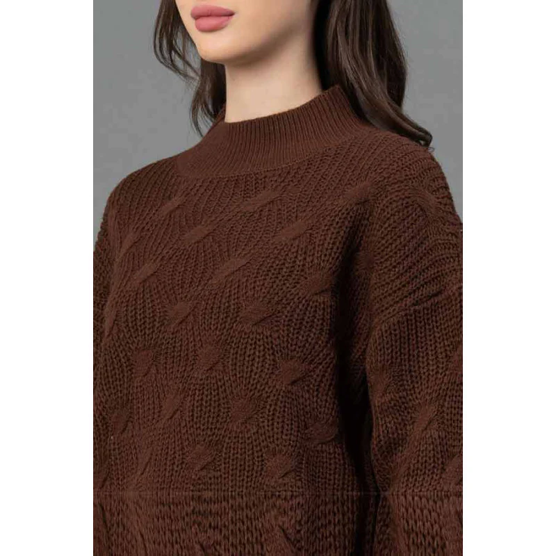 Women Brown Texture Design Sweater - Image 4